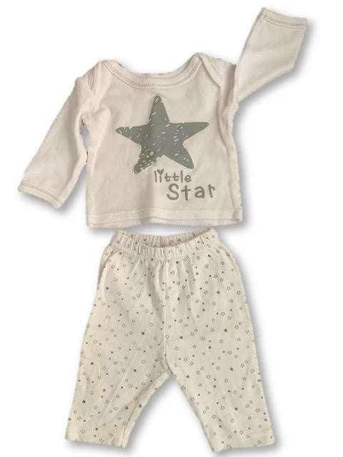 0-3 Months Long White Sleeve Onesie/ Vest Set (with Pants) - Jet