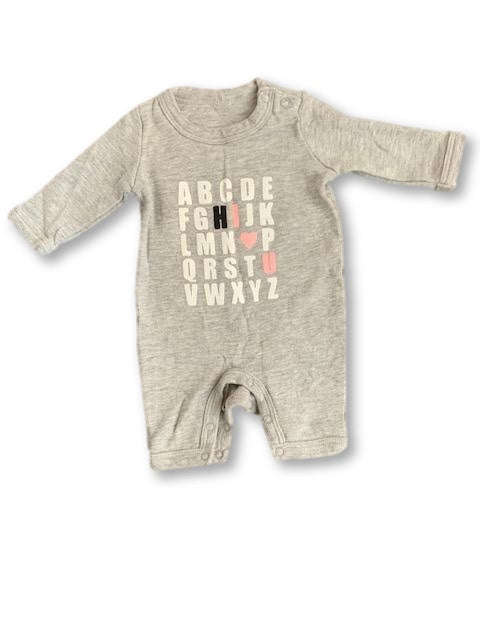 Newborn Grey Long Sleeve Printed Romper - Unknown Brand