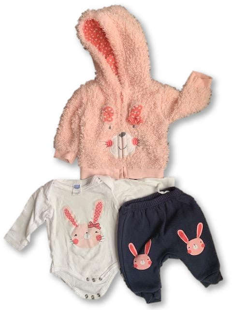 0-3 Months Pink Fluffy Zip-Up Hoodie Vest and Navy Tracksuit Pants Set - Ackermans