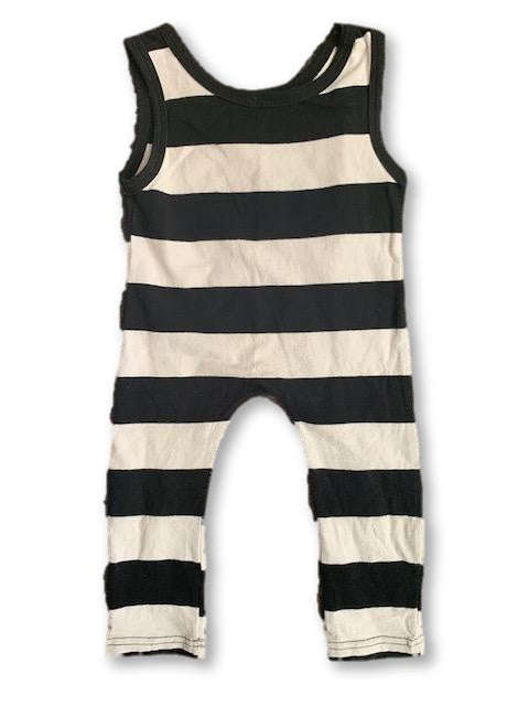 12-18 Months Black & White  Romper with Horizontal Stripes - Crazy Baby