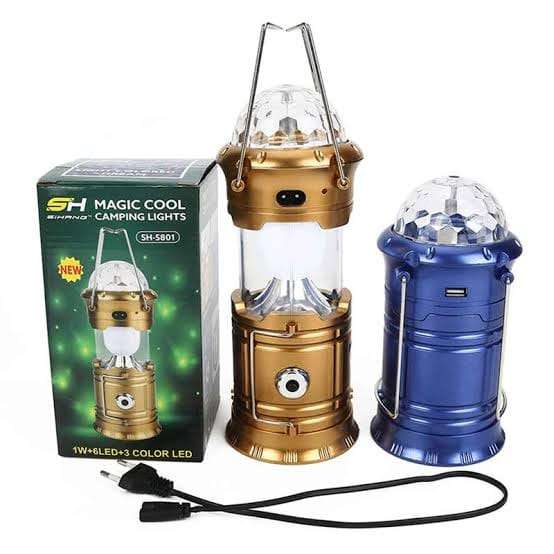 Cool camping lights with disco light ball 1w+6 led+3 color led solar lantern