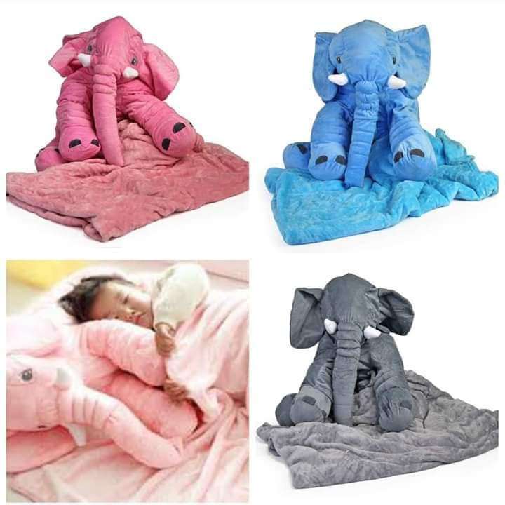 Elephant plush pillow with a blanket {Grey}