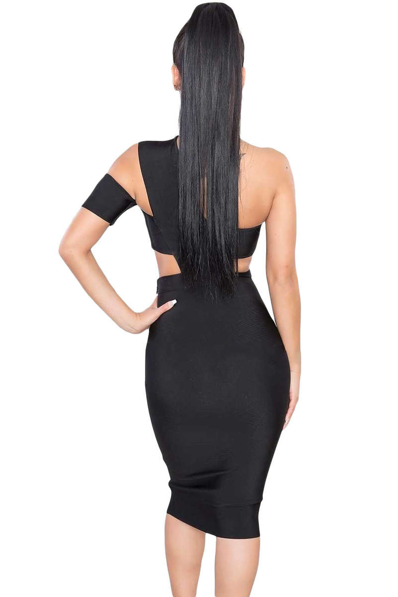 Sexy Choker Neck Cut out Bandage Party Dress - Black / M