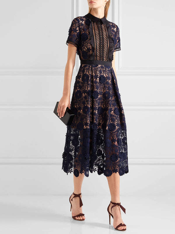 Exquisite Stereo Floral Lace Slim Fit Party Dress - Medium / Blue