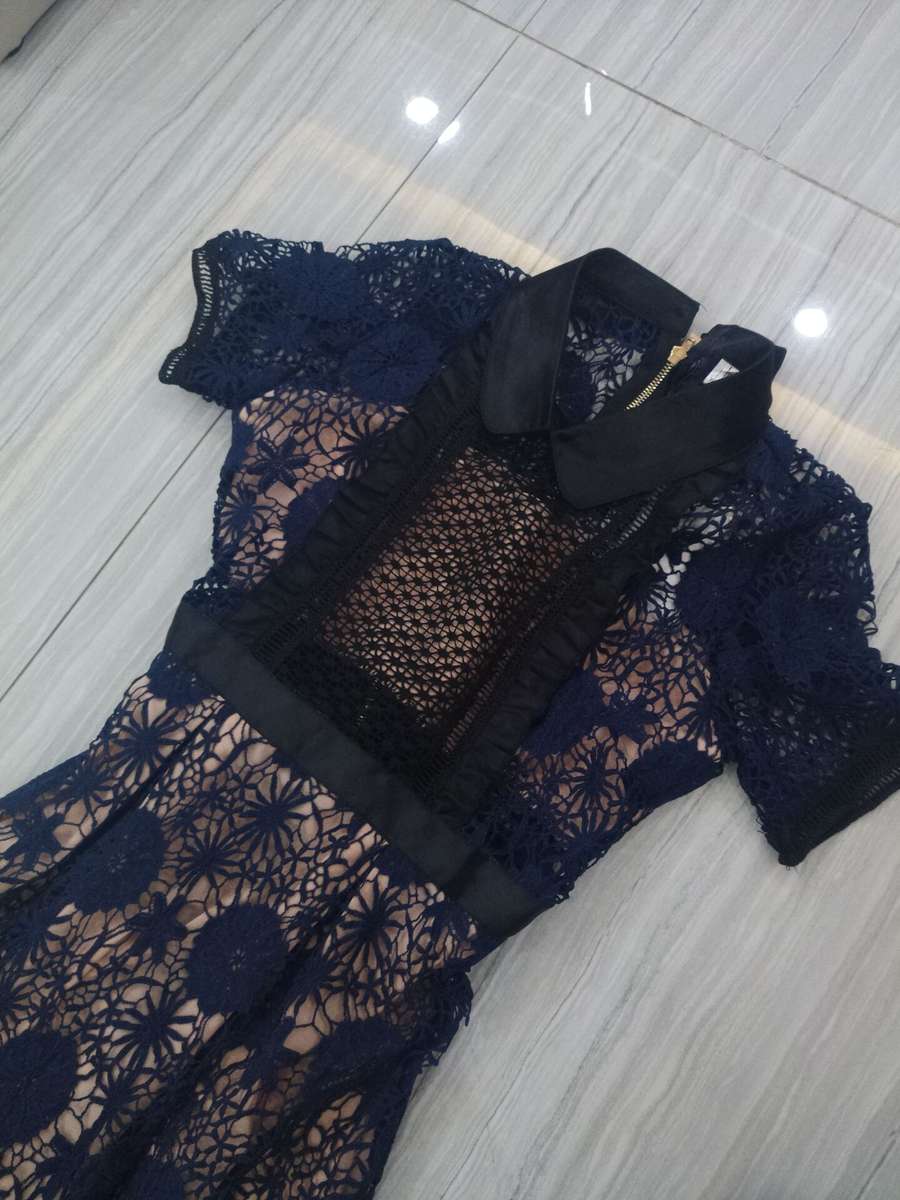 Exquisite Stereo Floral Lace Slim Fit Party Dress - Medium / Blue