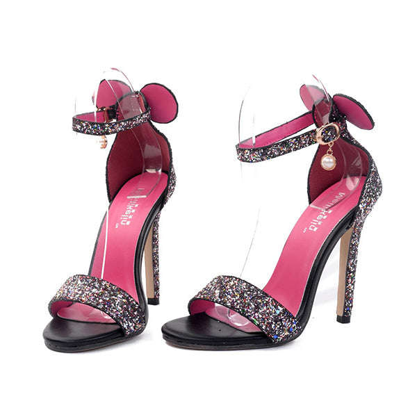 Elegant Sequined Stiletto Sandals - 35 - 40 / Black