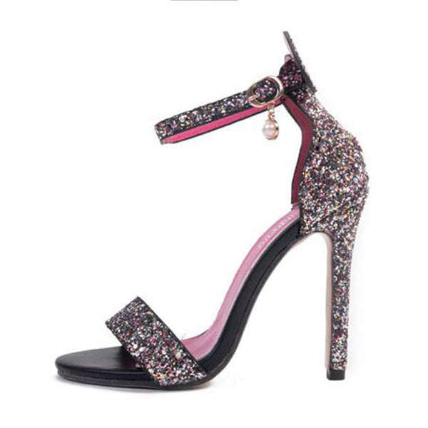 Elegant Sequined Stiletto Sandals - 35 - 40 / Black