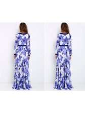 Surplice Floral Long Sleeve Floor Length Gown - XXL