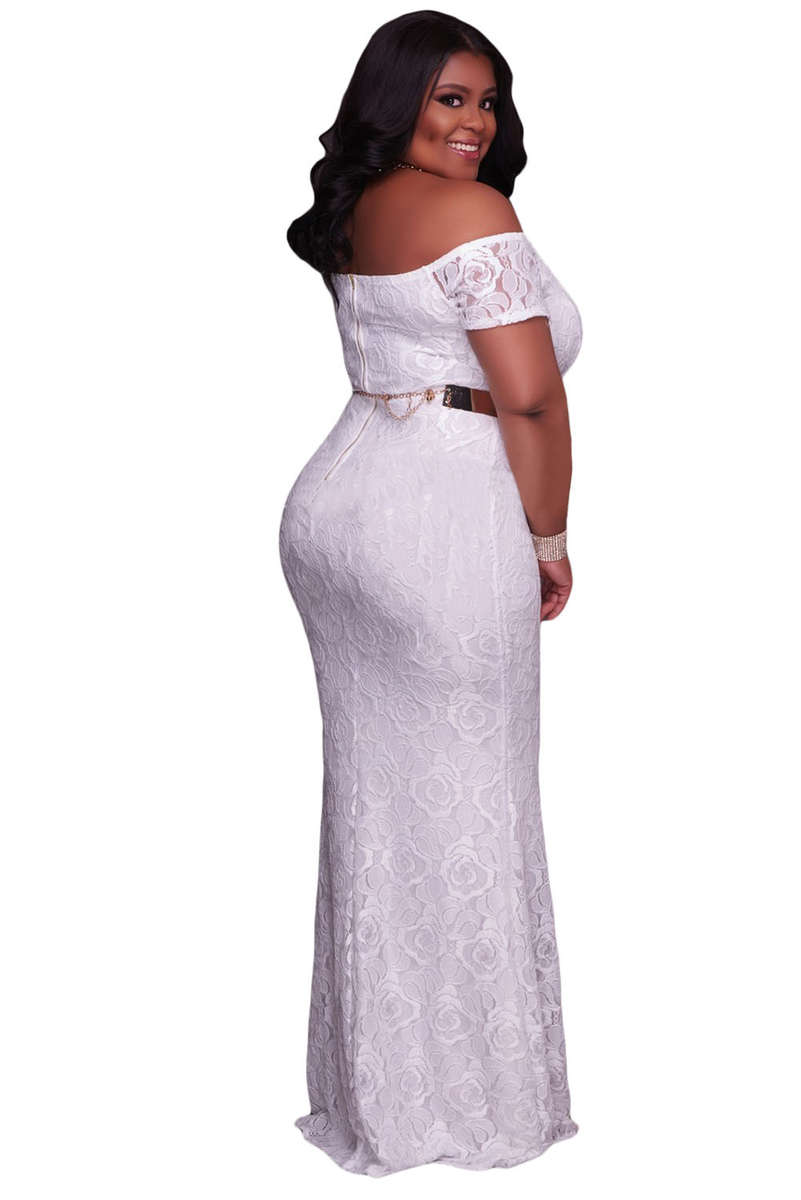 Plus Size Off Shoulder Lace Gown - 14 - 24 / Pink
