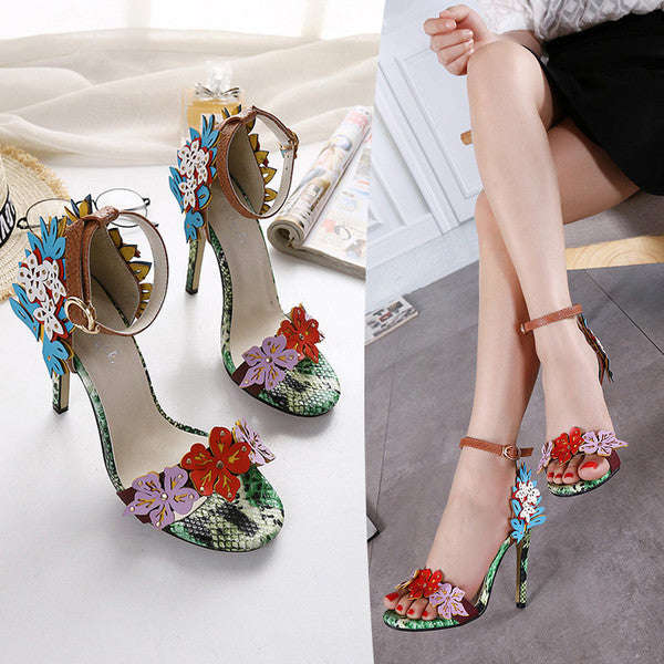 Fashionable Colorful Flower Serpentine Sandal - 35 / Green