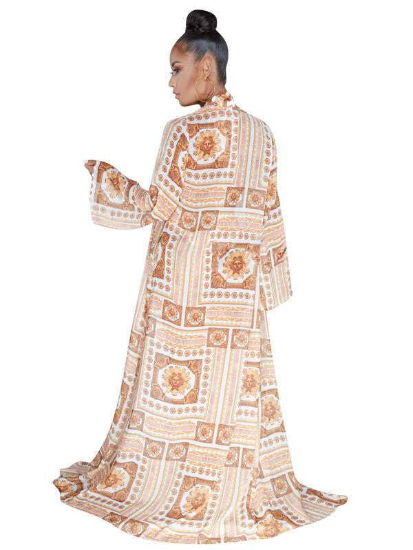 Sexy Cutout Floral Swimwear With Long Coat - M / Black