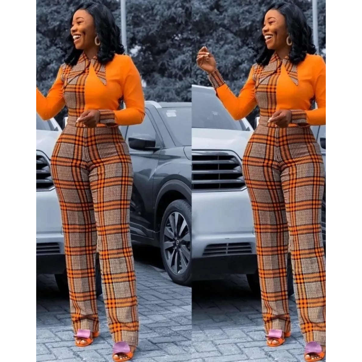 Plaid Formal Jumpsuit - GREEN / XL