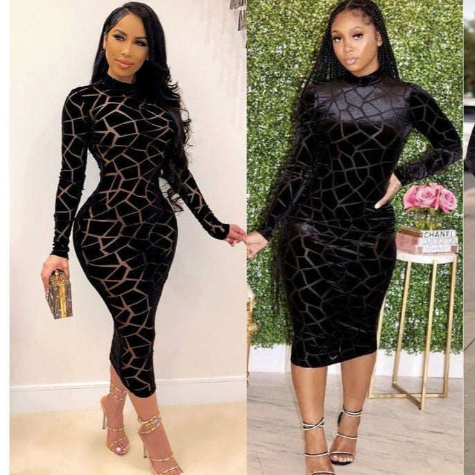 Round Neck Long Sleeve Bodycon Dress