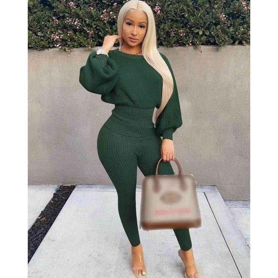 knitted Tracksuit Set - GREEN / S/M