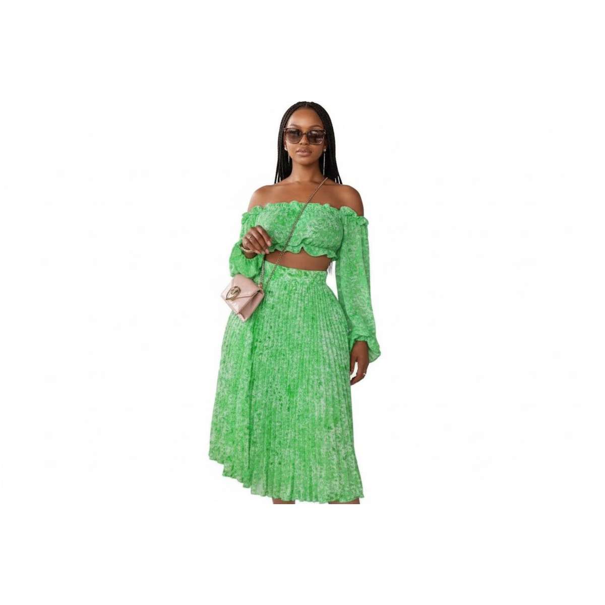 Pleated Skirt and Boob Tube Crop Set