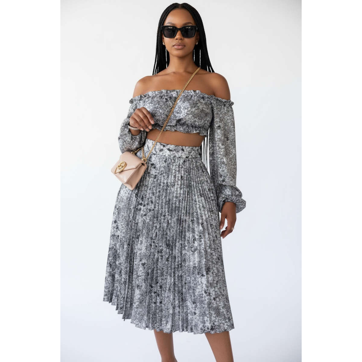 Pleated Skirt and Boob Tube Crop Set