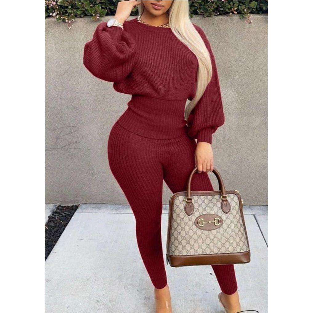 knitted Tracksuit Set - GREEN / S/M