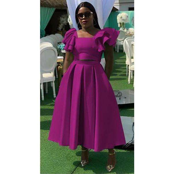 Short Sleeve Ruffle Top & Skirt Set