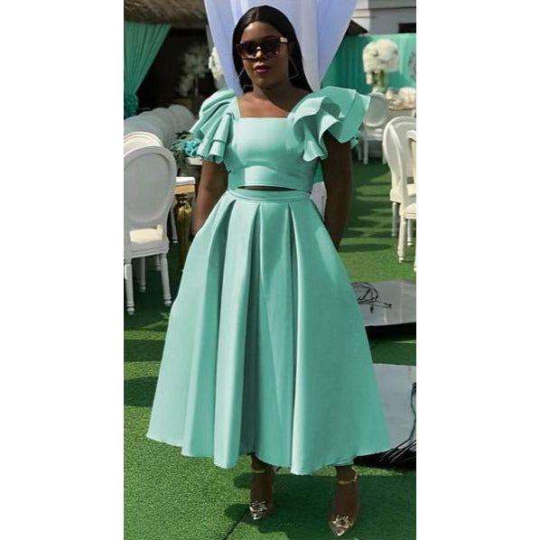 Short Sleeve Ruffle Top & Skirt Set