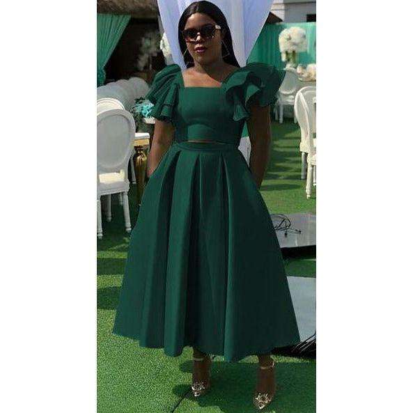 Short Sleeve Ruffle Top & Skirt Set