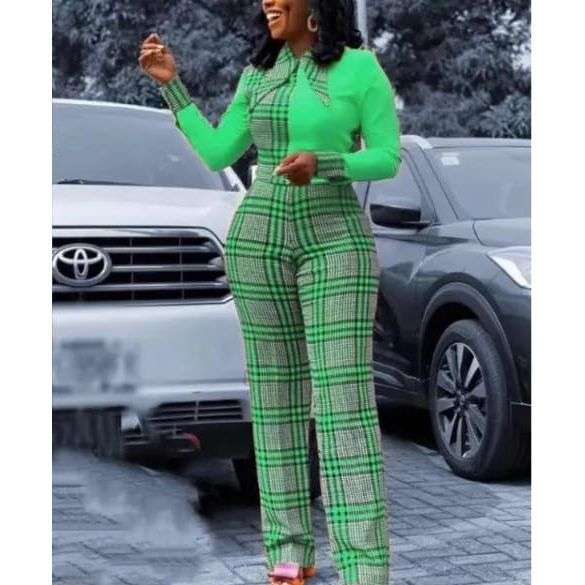 Plaid Formal Jumpsuit - GREEN / XL