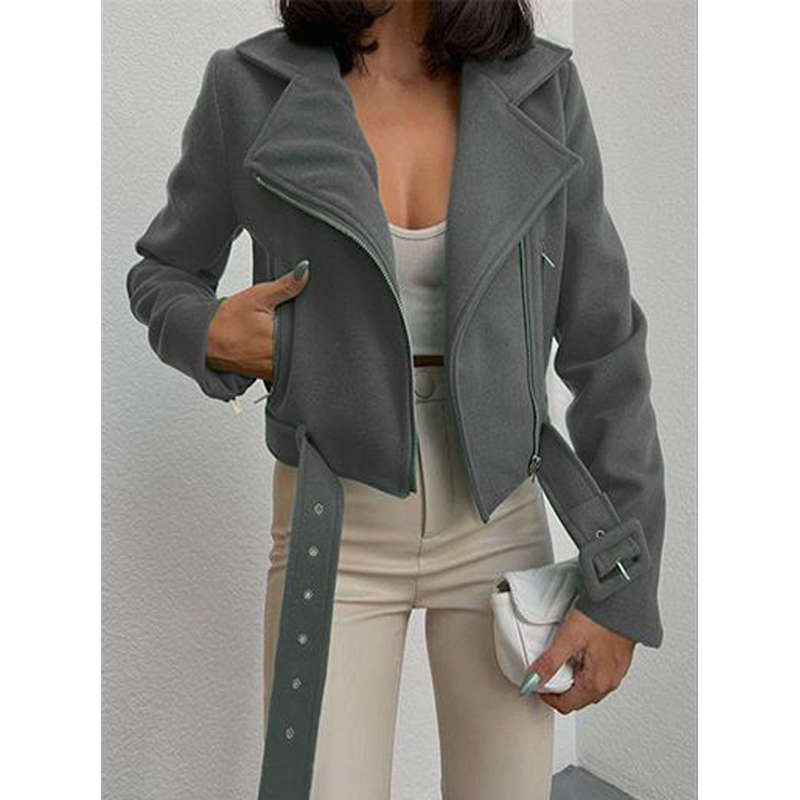 Cropped Side Pockets Jacket - GREEN / L