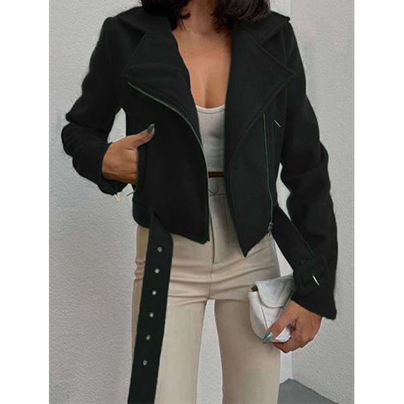 Cropped Side Pockets Jacket - GREEN / L