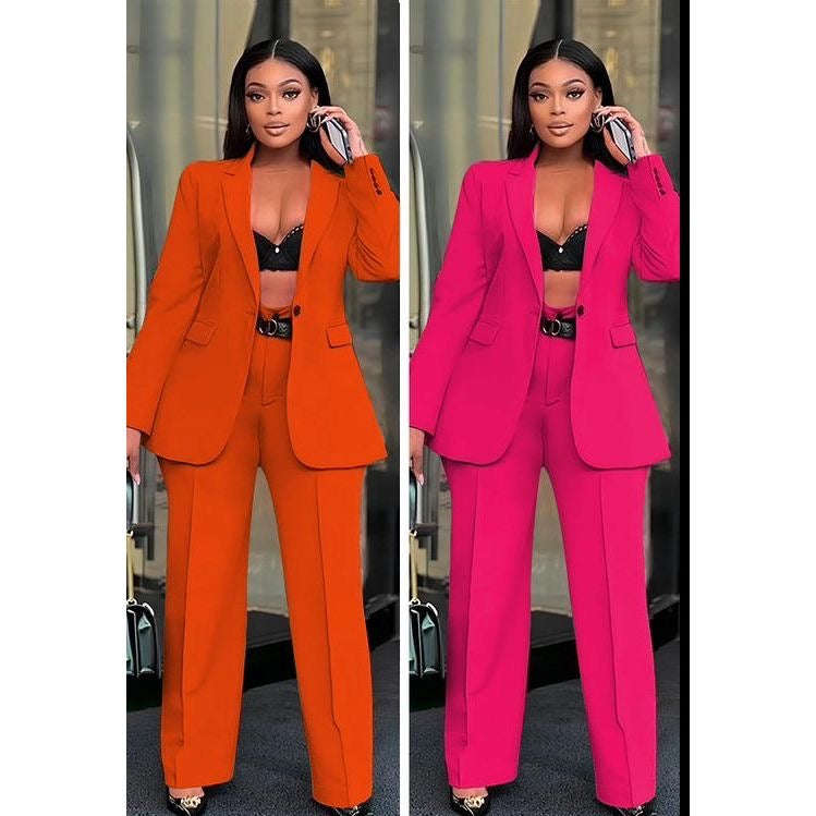 Long Sleeve Blazer and Pants 2 Piece Outfits.