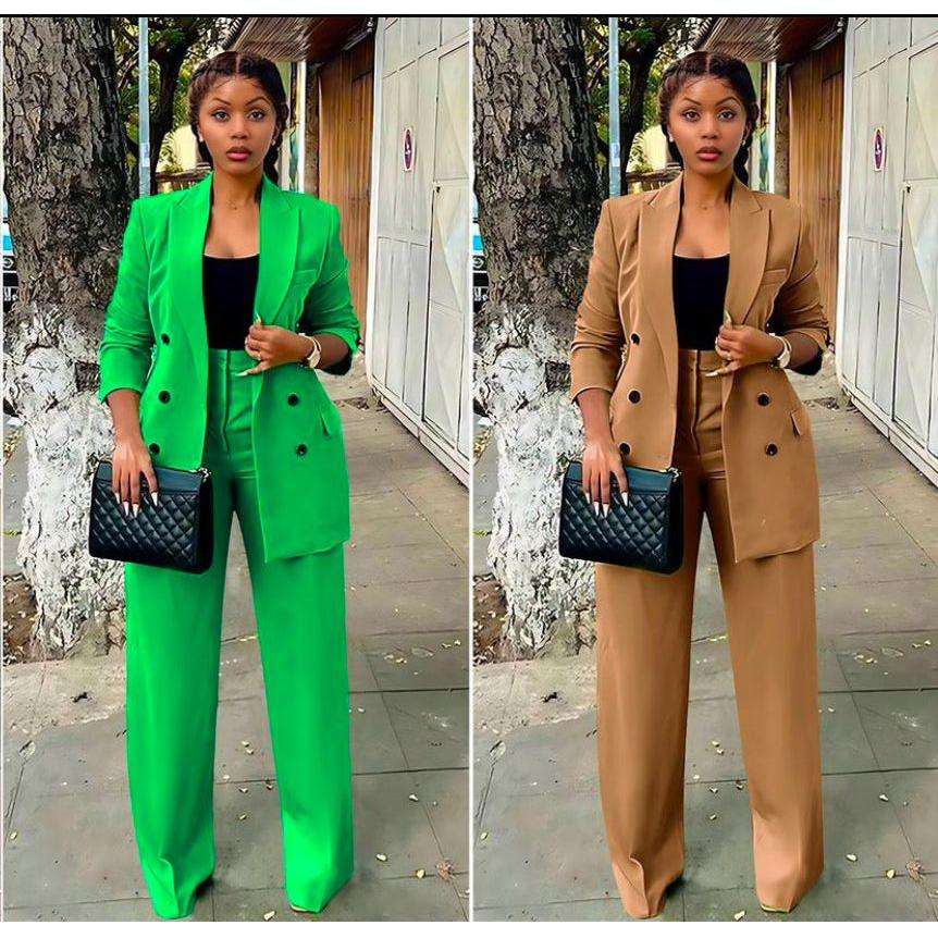 Long Sleeve Blazer and Pants 2 Piece Outfits.