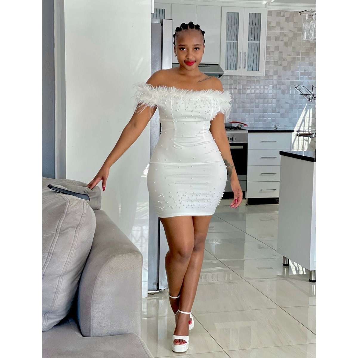 Feather Beads Mini Dress