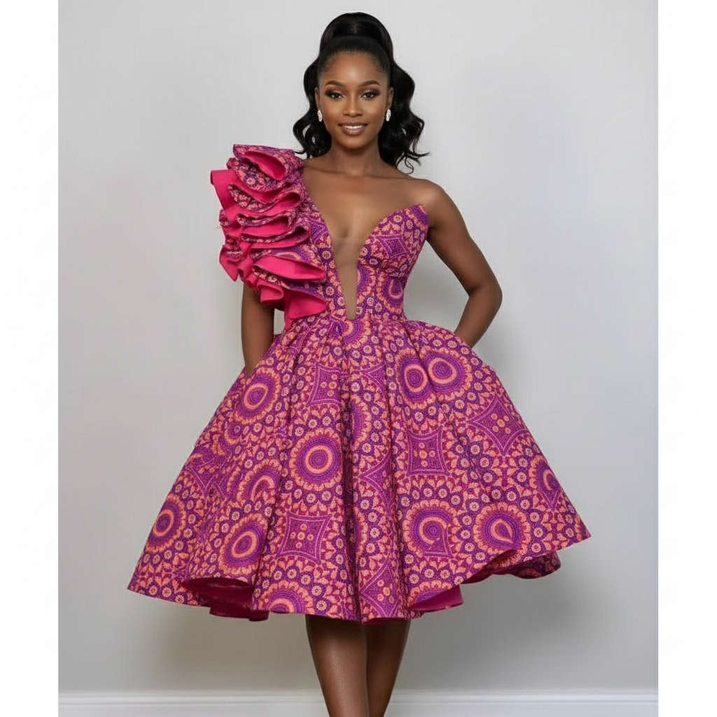 Vintage Flare Ruffle One Shoulder Dress