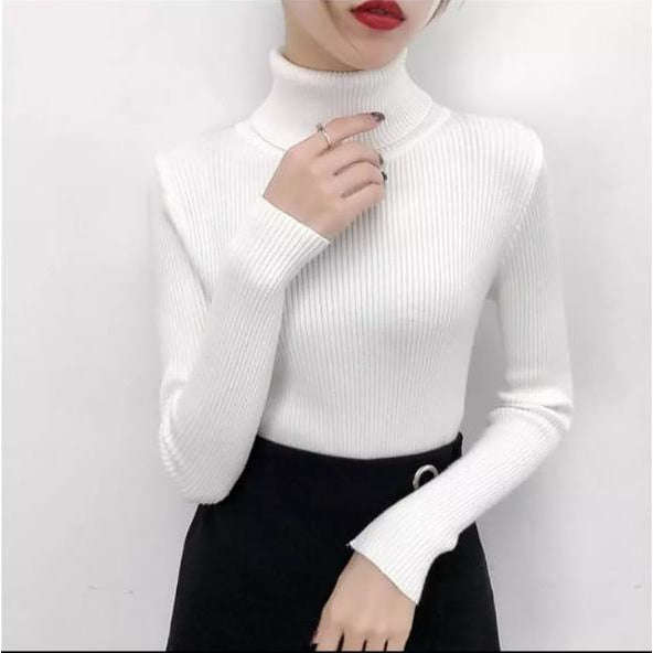 Turtleneck Sweater Polo Neck - WHITE / L/XL