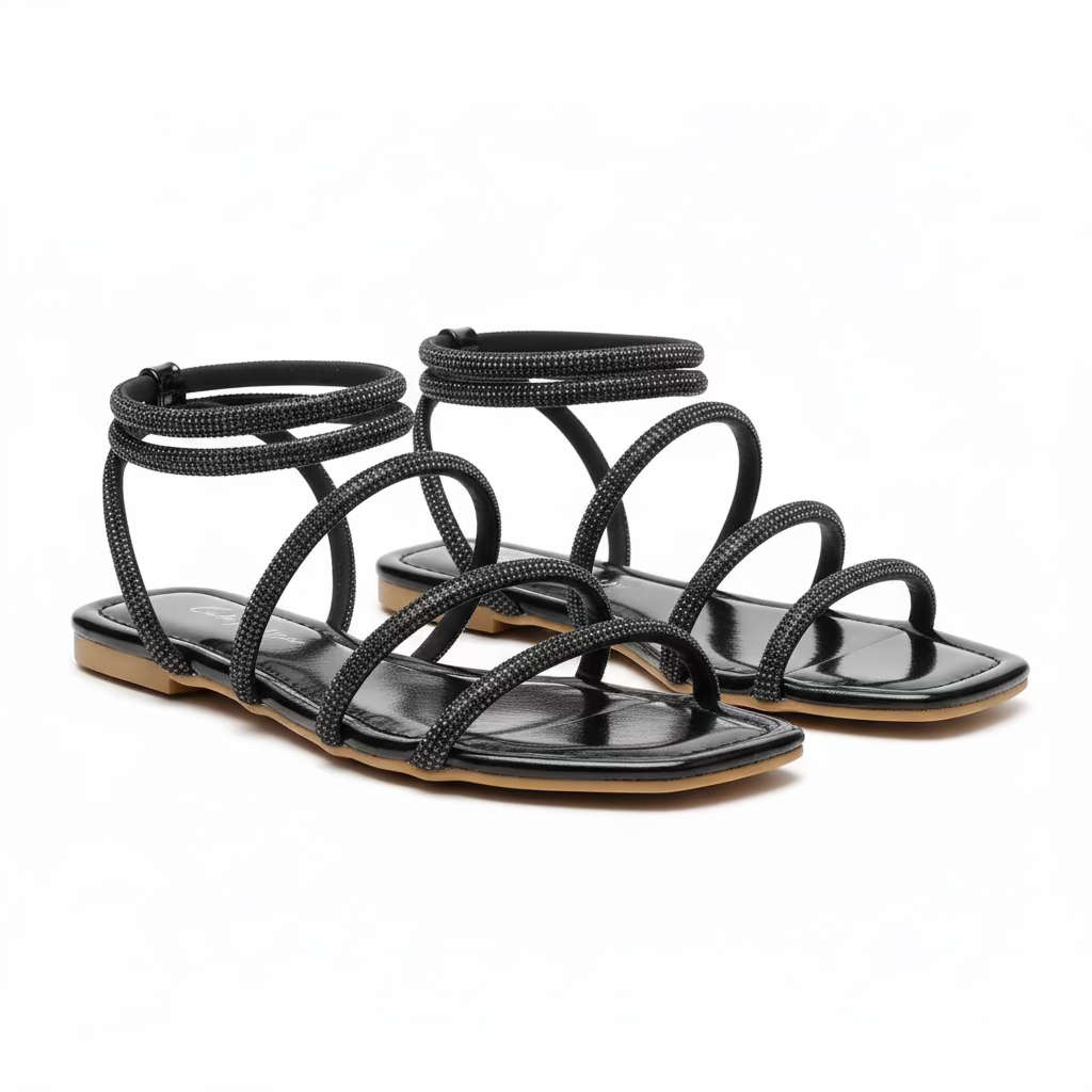 Buckle Strap Rhinestone Sandals
