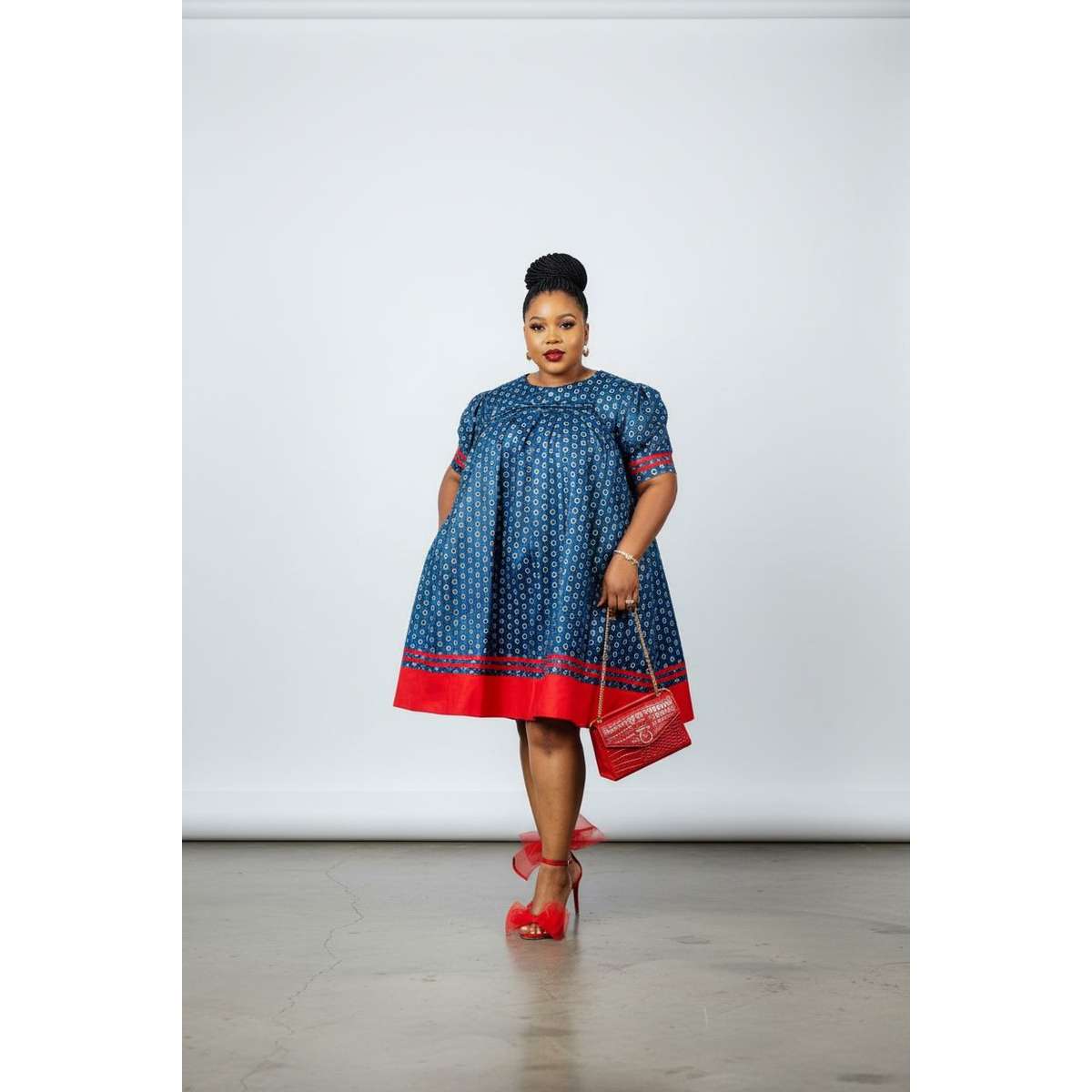 Short Sleeve Bubble Ankara Dress