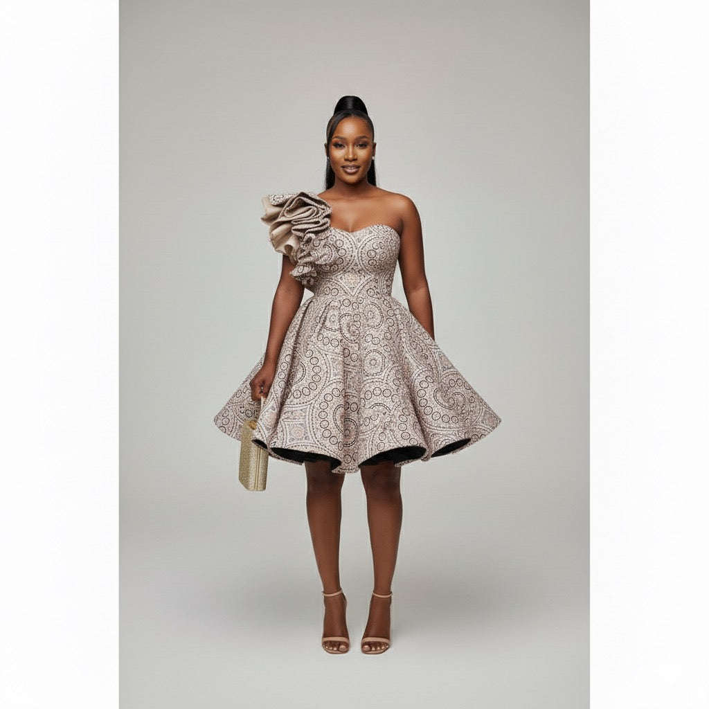 Vintage Flare Ruffle One Shoulder Dress