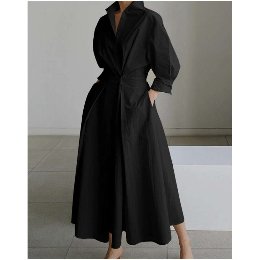 Long Sleeve Spring Elegant Lapel Neck Sundress