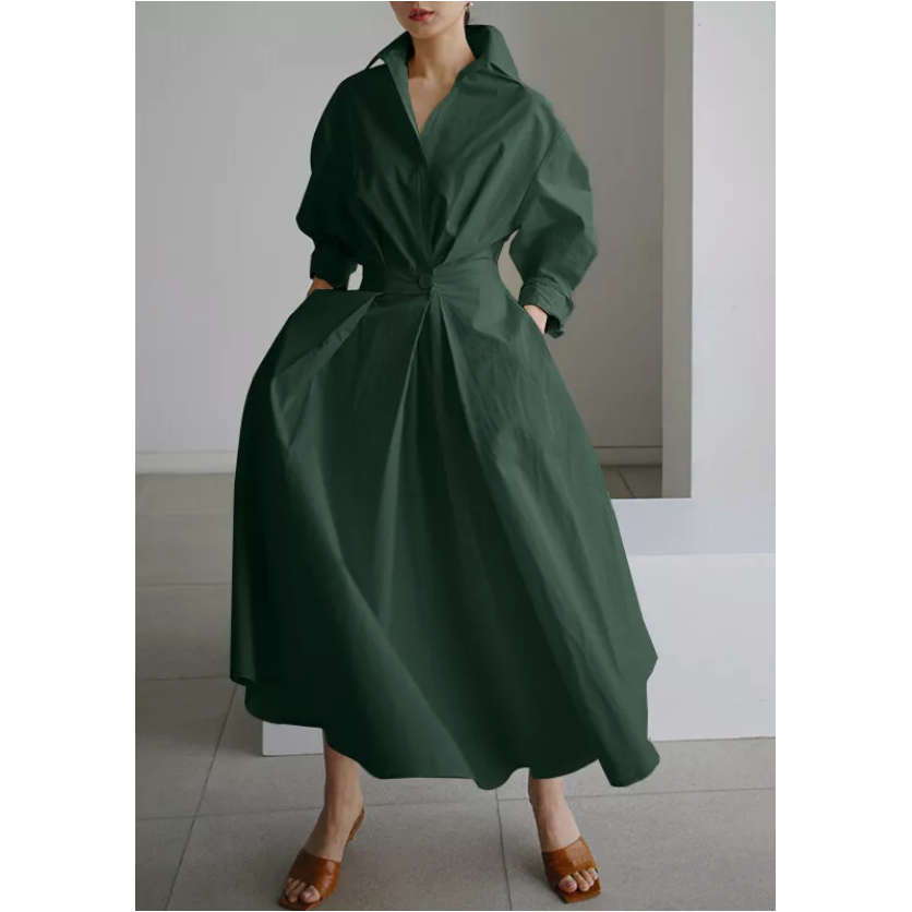 Long Sleeve Spring Elegant Lapel Neck Sundress