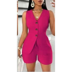 V-Neck Waist Tied Back Vest & Straight Leg Pants Suit