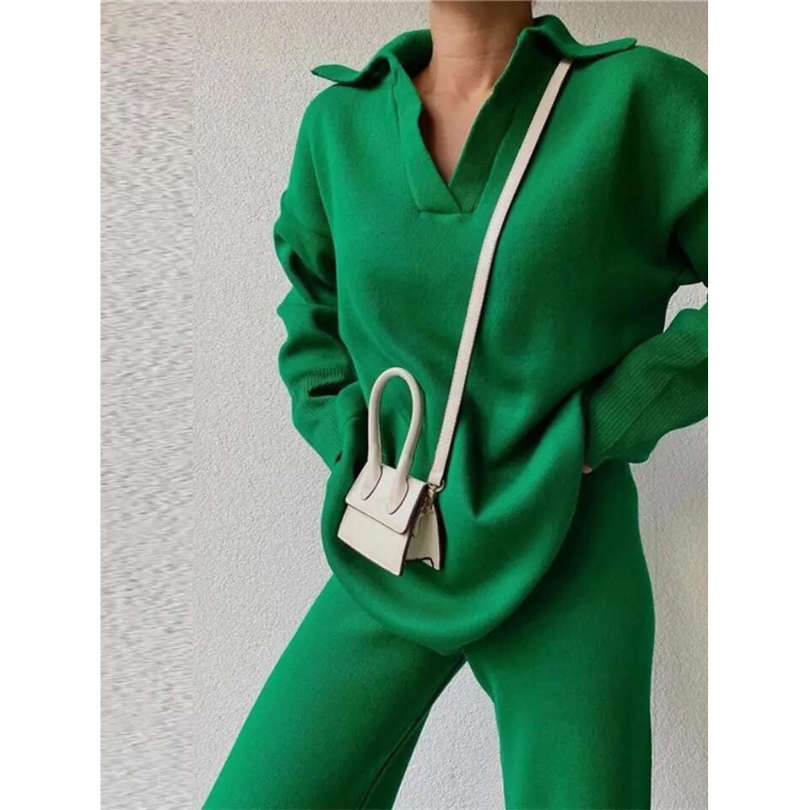 V-Neck High Waisted 2 Pieces Set - GREEN / L/XL