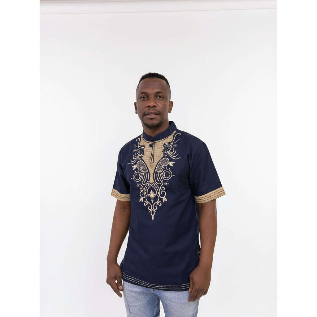 Mens African Vintage Embroidered T-Shirt