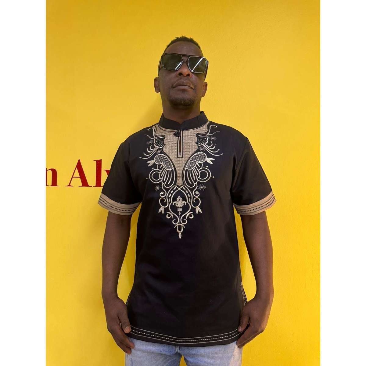 Mens African Vintage Embroidered T-Shirt