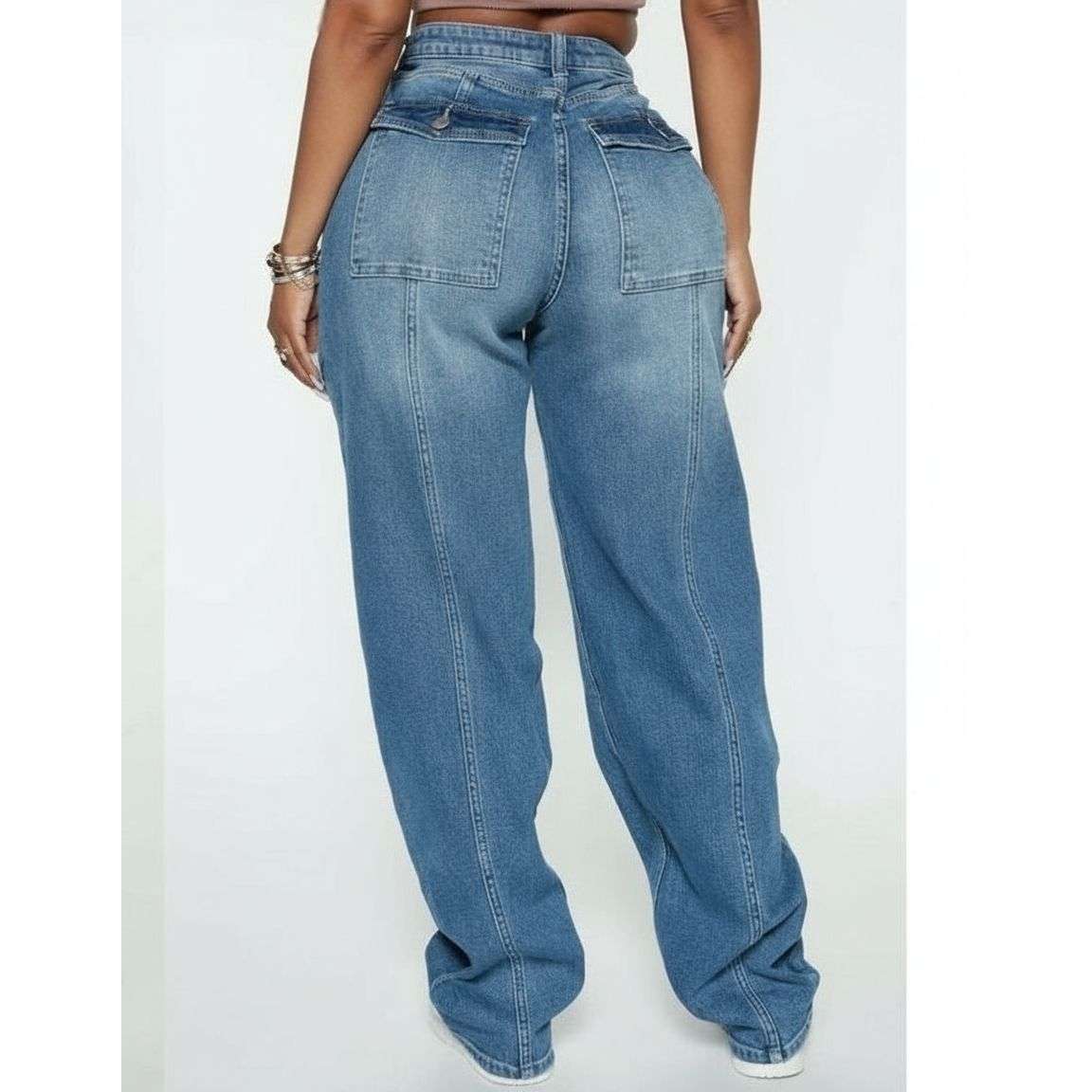 Female Straight Leg Cargo Denim Jeans.