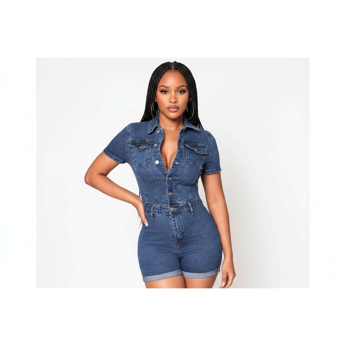 Short Sleeve Denim Jumpsuit