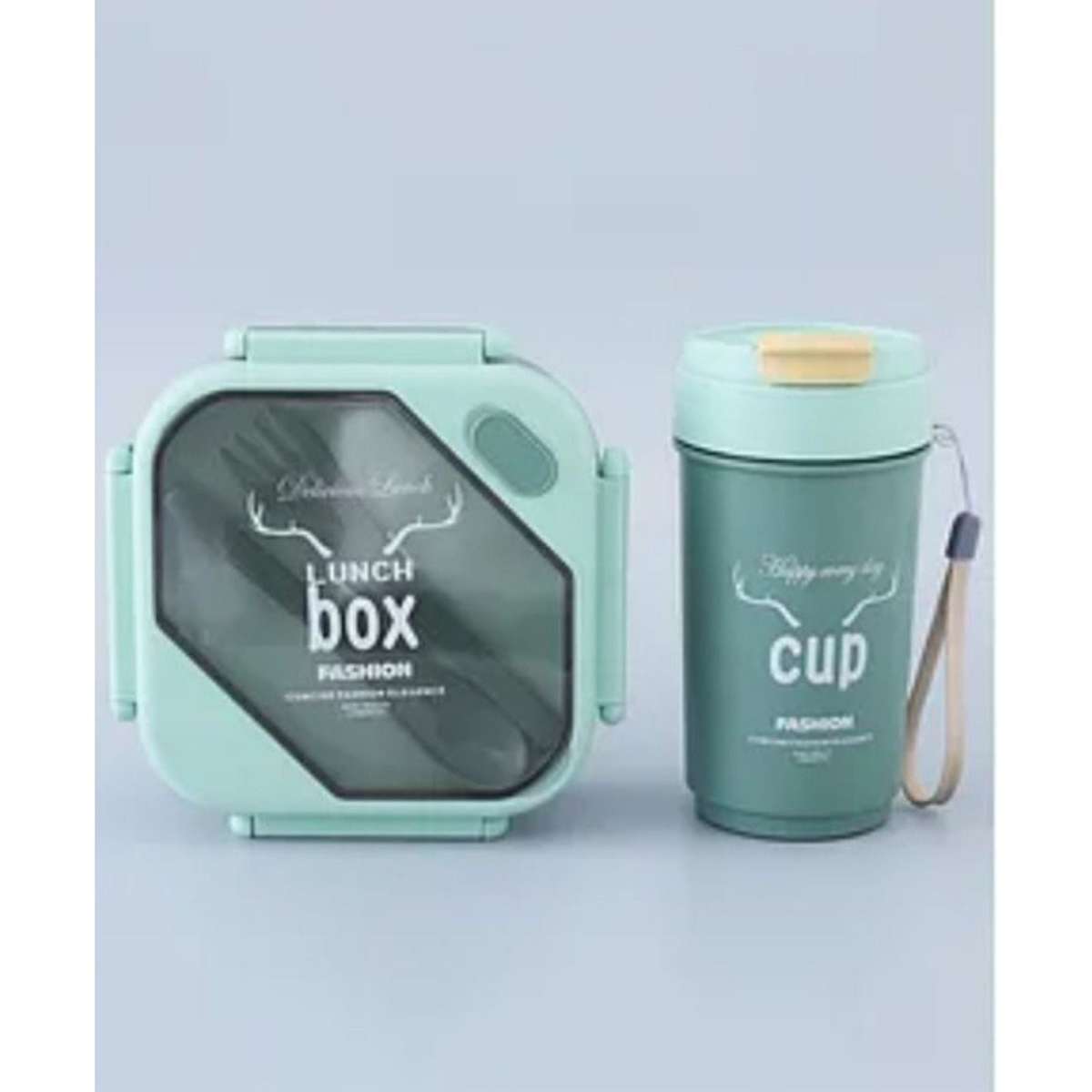 Squared Lunchbox Container & Travel Coffee Drink.