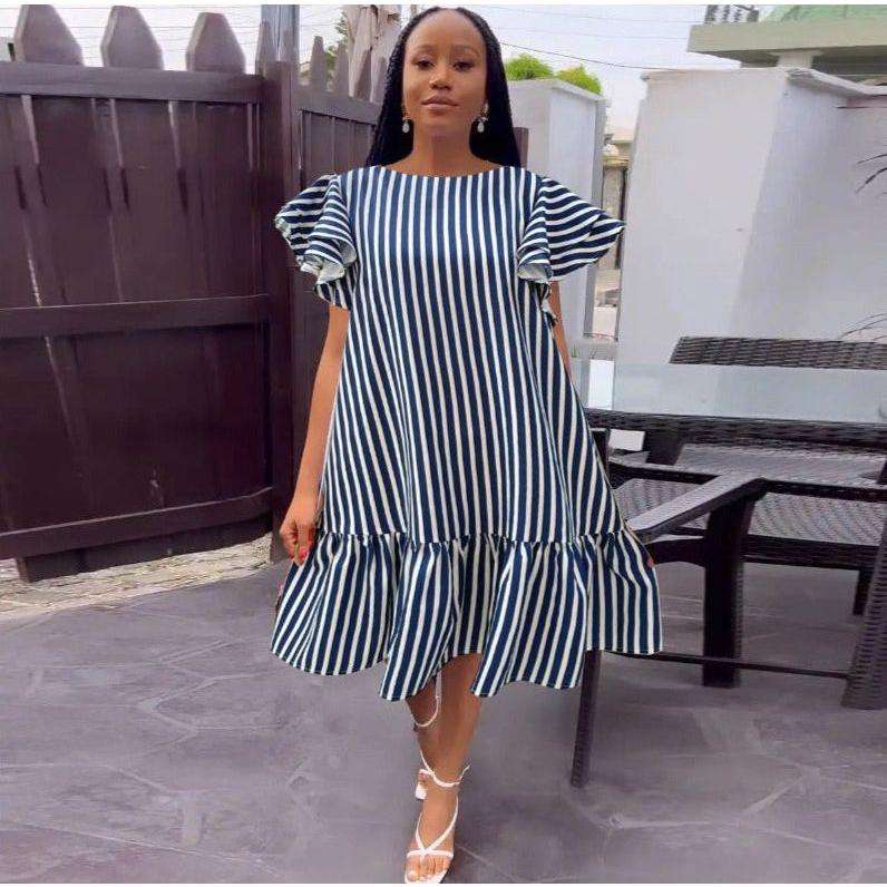 Printed Vintage Long Sleeves Stripe Dress