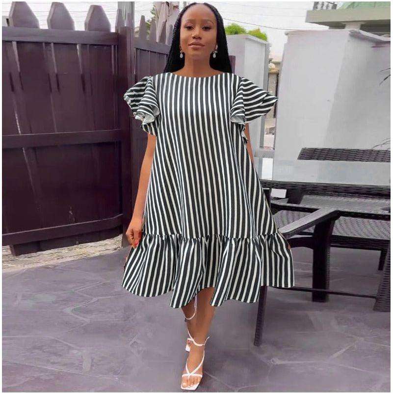 Printed Vintage Long Sleeves Stripe Dress