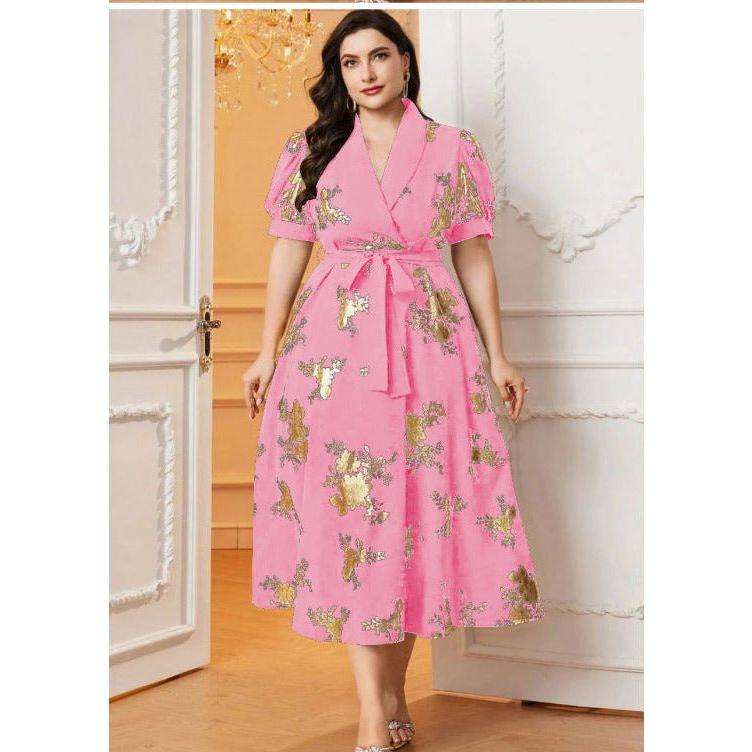 Floral Deep V-Neck A-line Midi Dress