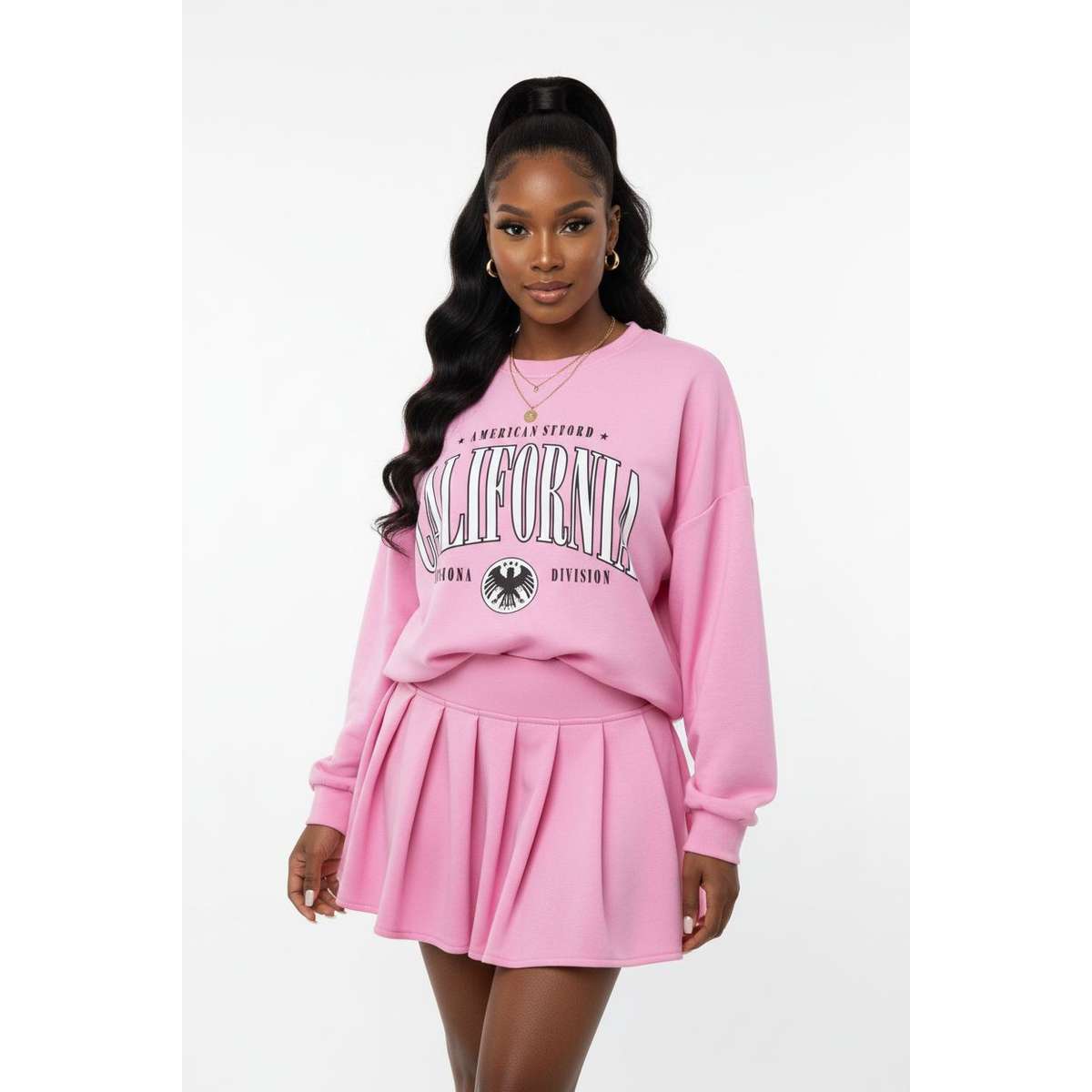 Mini Skirt & Oversized Sweatshirt 2 Piece Set.