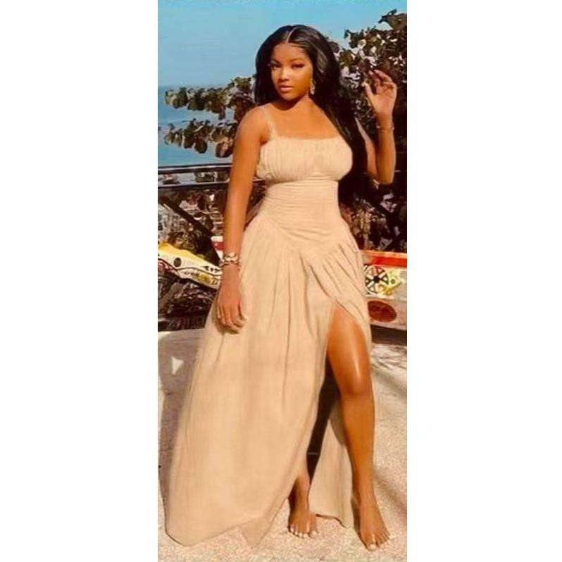 Spagheti Strap Split Midi Dress