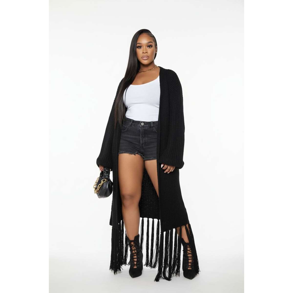 Tassel Lace-Up Long Cozy Knit Cardigan